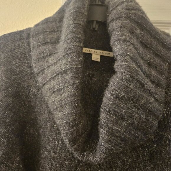 Carolyn Taylor Cozy Comfy charcoal grey wool blend cowl neck roll tab sweater L - Picture 2 of 9